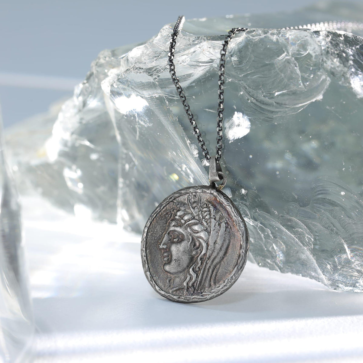 Seated Philosopher Coin Necklace — detail view 5 by Seneca Jewelry