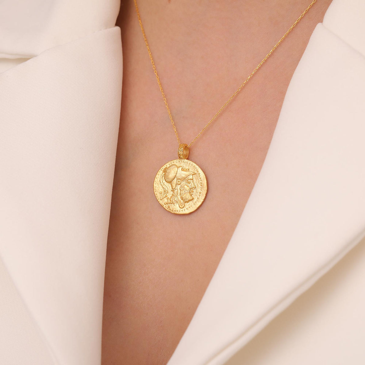 Roman Eagle Coin Necklace in Solid Gold — detail view 6 by Seneca Jewelry