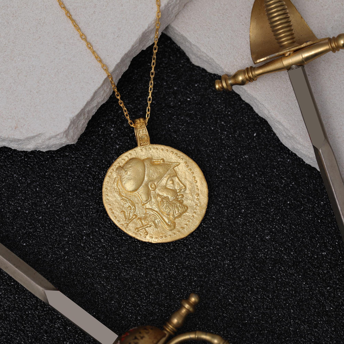 Roman Eagle Coin Necklace in Solid Gold — detail view 3 by Seneca Jewelry