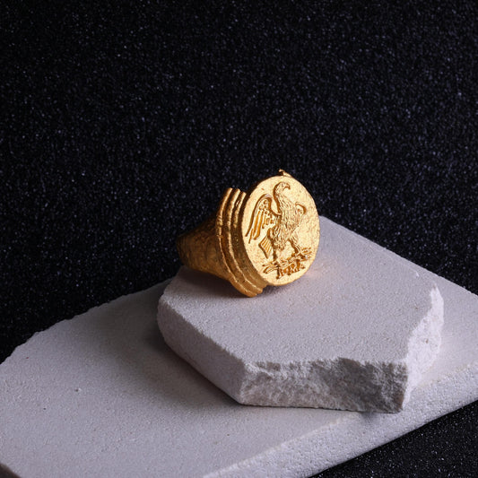 Roman Eagle Signet Ring in Solid Gold — product view by Seneca Jewelry