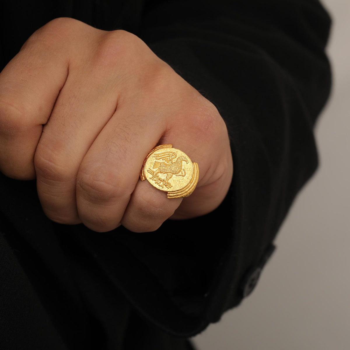 Roman Eagle Signet Ring in Solid Gold — detail view 2 by Seneca Jewelry