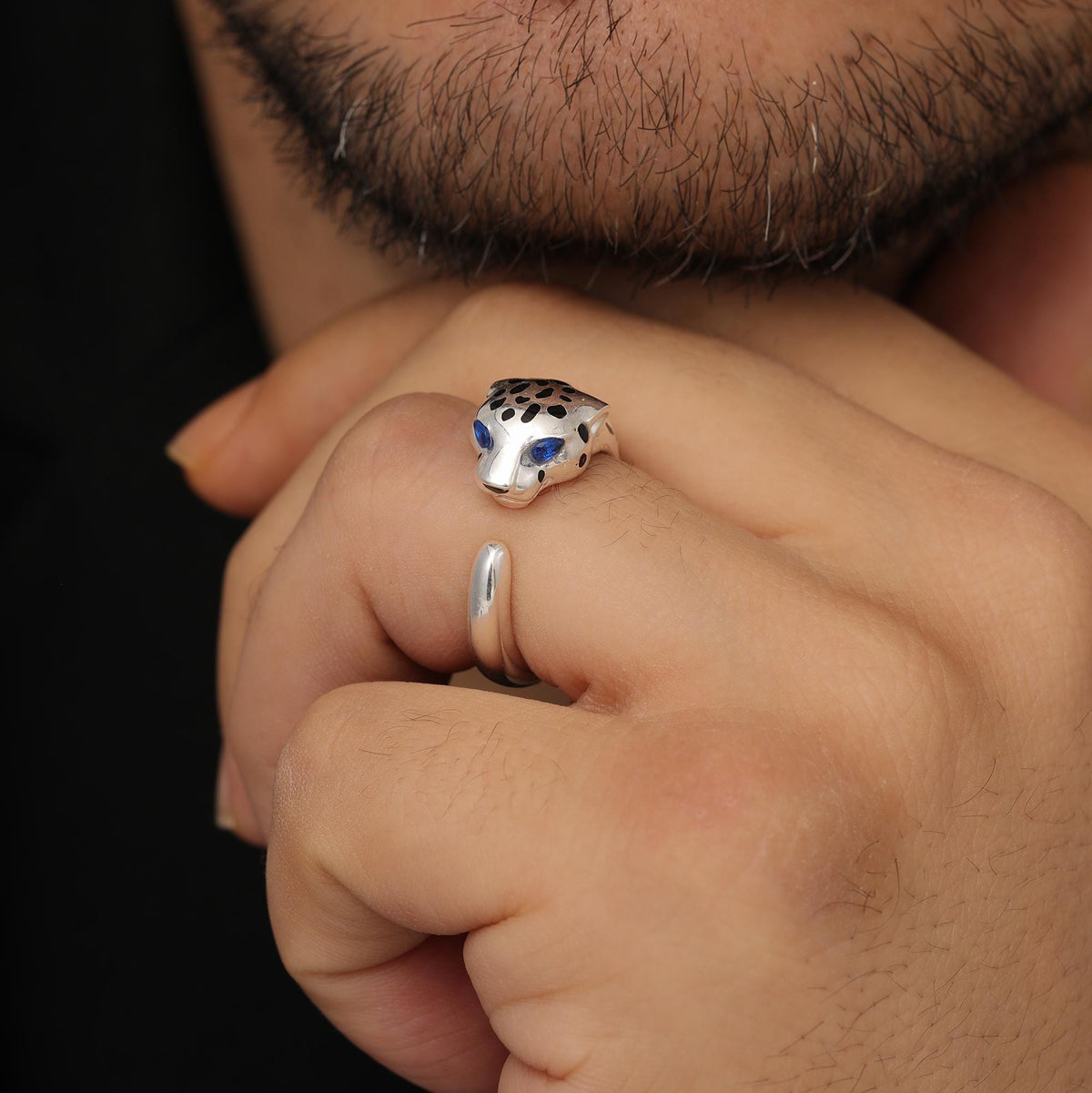 Felino Panther Ring in White Gold-Plated Silver — detail view 3 by Seneca Jewelry