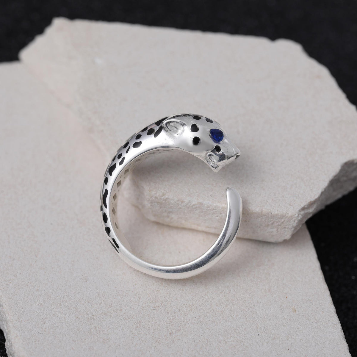 Felino Panther Ring in White Gold-Plated Silver — detail view 2 by Seneca Jewelry