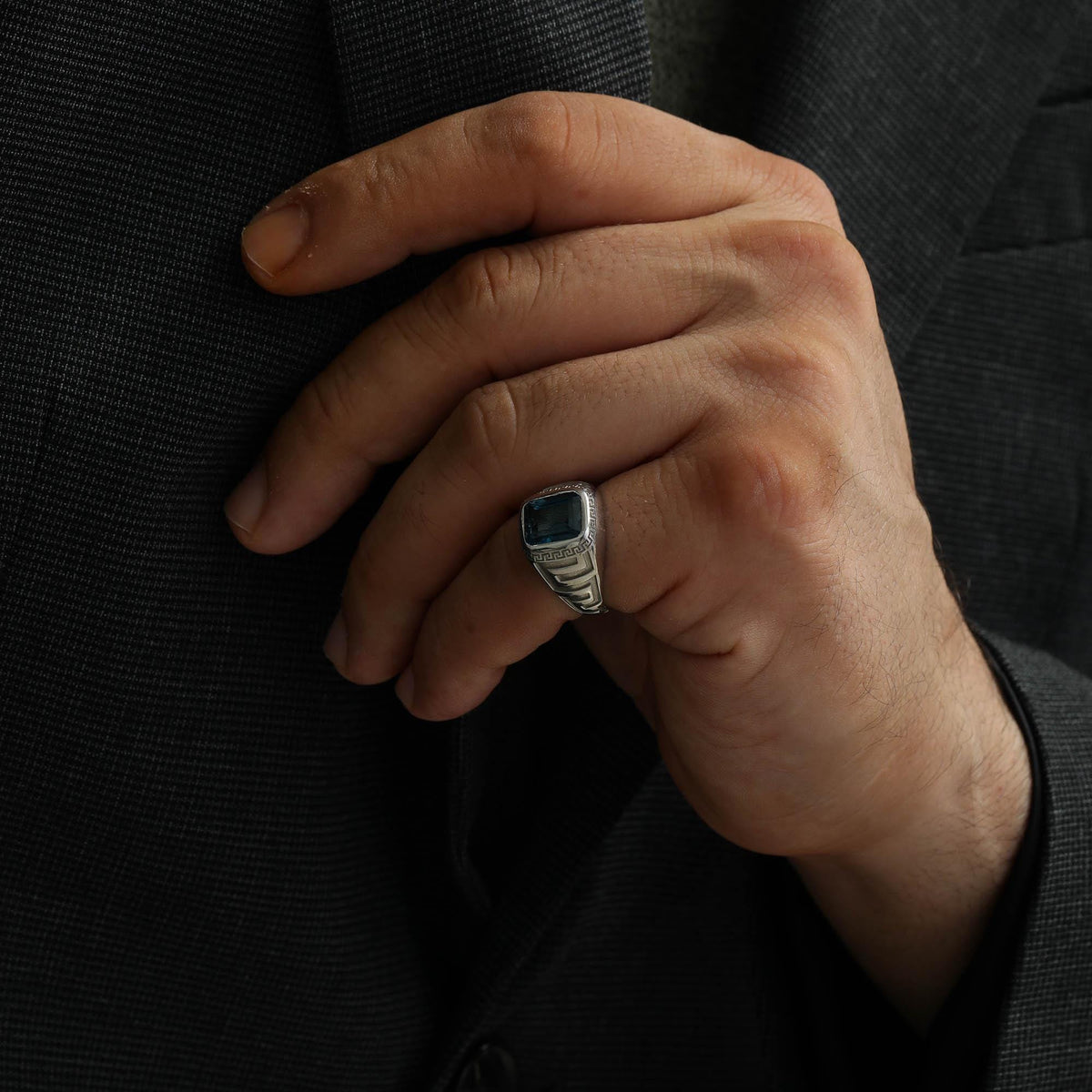 London Blue Topaz Signet Ring — detail view 2 by Seneca Jewelry