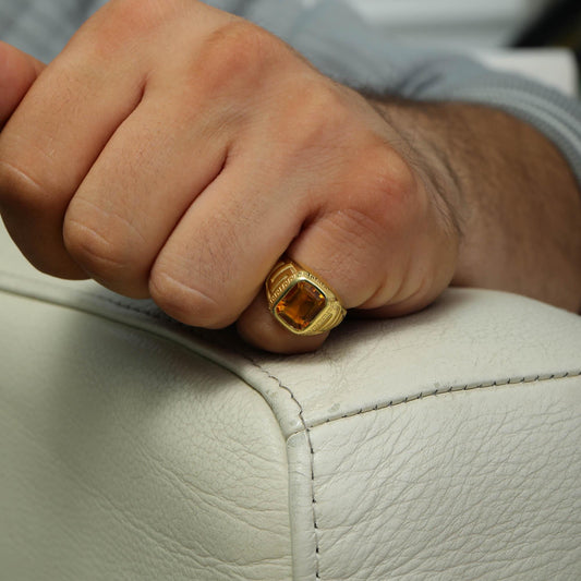 Natural Citrine Signet Ring in Solid Gold — product view by Seneca Jewelry