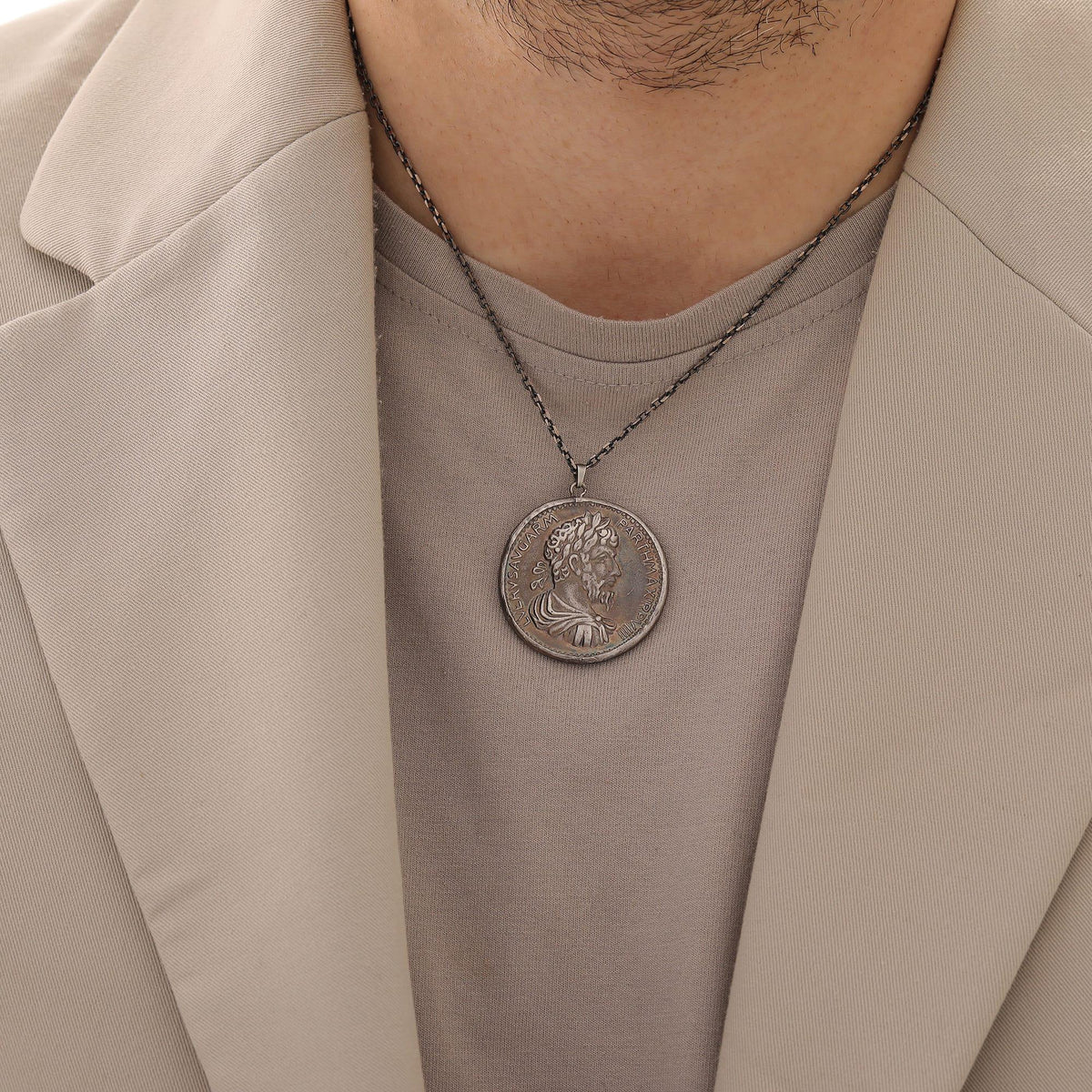 Lucius Verus Coin Necklace in Sterling Silver — detail view 2 by Seneca Jewelry
