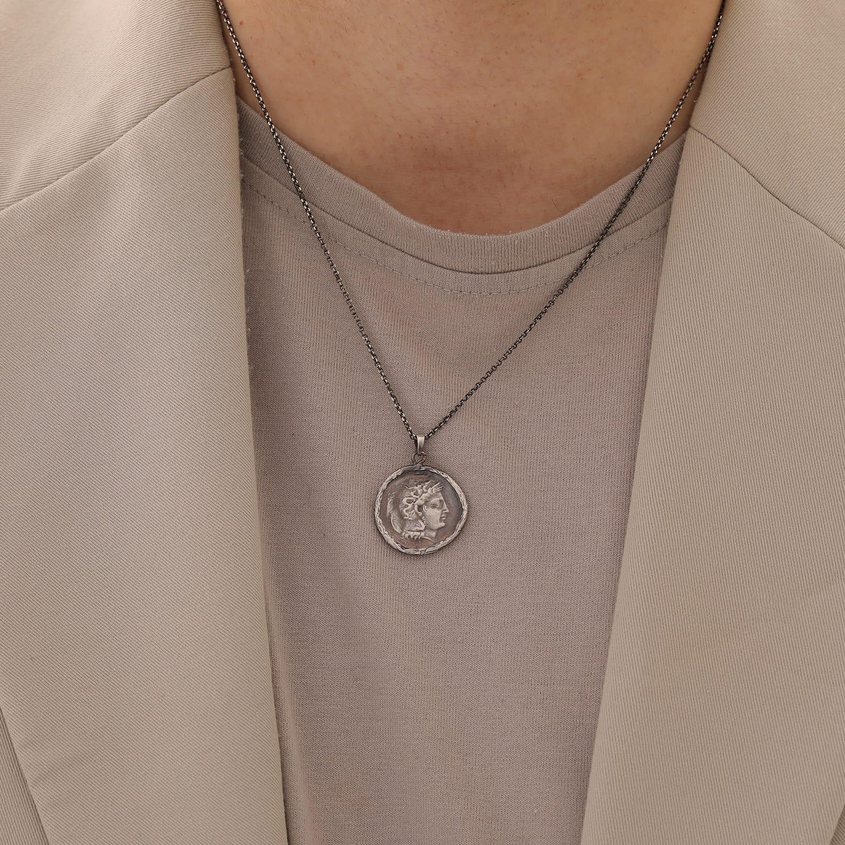 Nemean Lion Medallion in Oxidized Silver — detail view 2 by Seneca Jewelry
