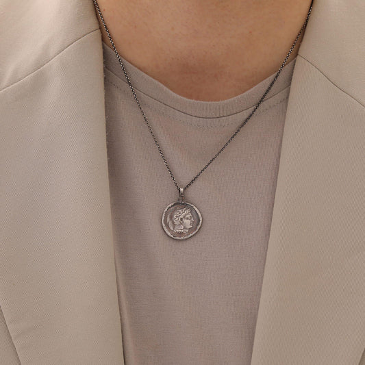 Nemean Lion Medallion in Oxidized Silver — detail view 2 by Seneca Jewelry
