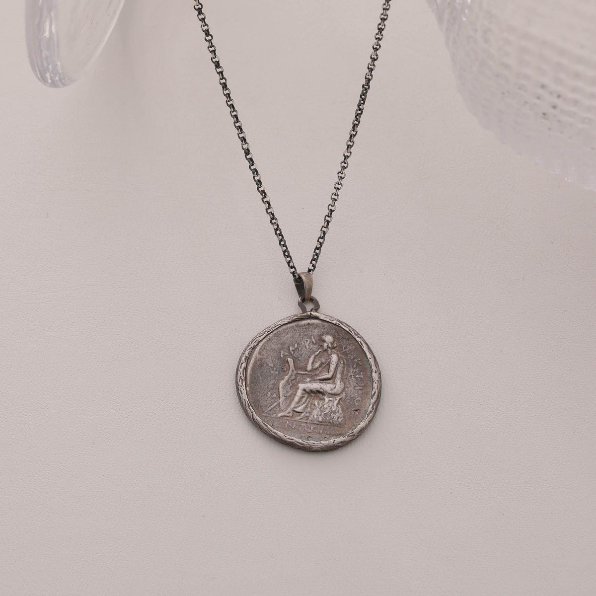 Seated Philosopher Coin Necklace — detail view 3 by Seneca Jewelry
