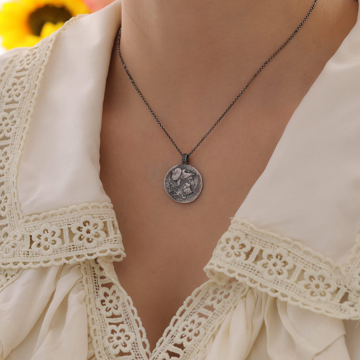 Reversible Roman Eagle Coin Necklace — detail view 4 by Seneca Jewelry
