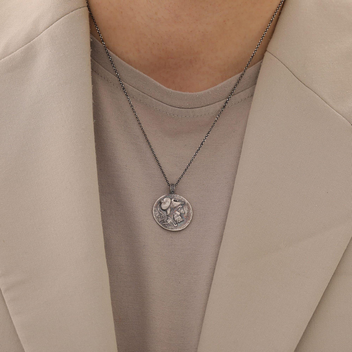 Reversible Roman Eagle Coin Necklace — detail view 2 by Seneca Jewelry