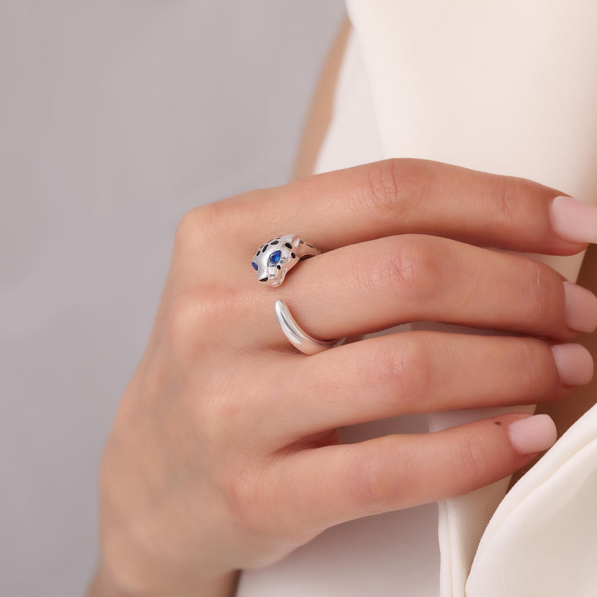 Felino Panther Ring in White Gold-Plated Silver — product view by Seneca Jewelry