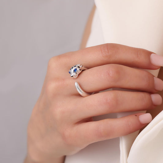 Felino Panther Ring in White Gold-Plated Silver — product view by Seneca Jewelry