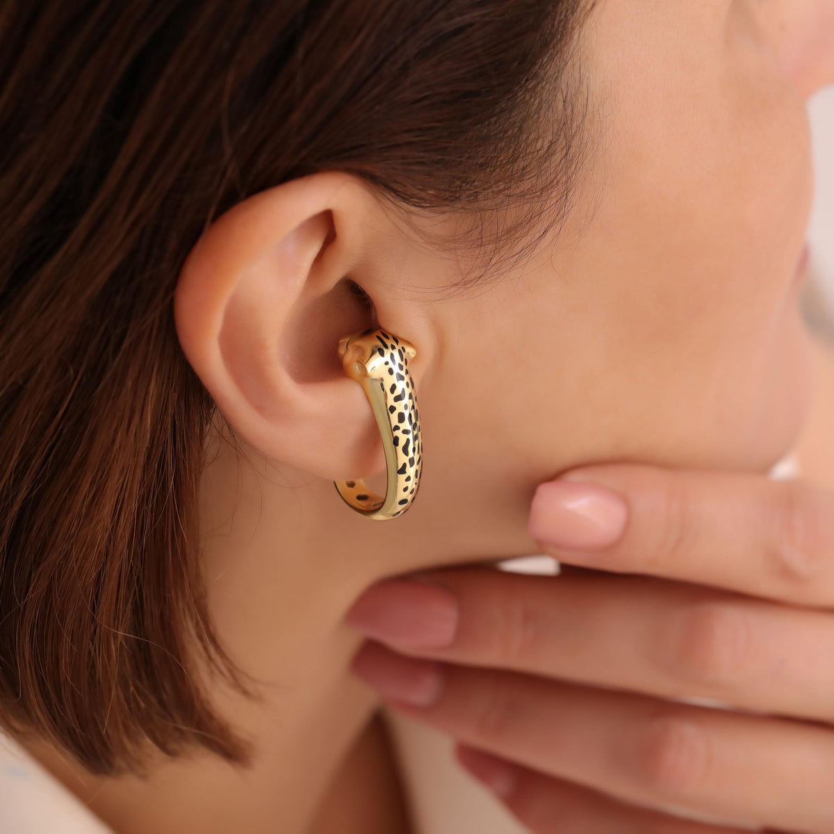 Felino Panther Hoop Earrings in Gold-Plated Silver — detail view 3 by Seneca Jewelry