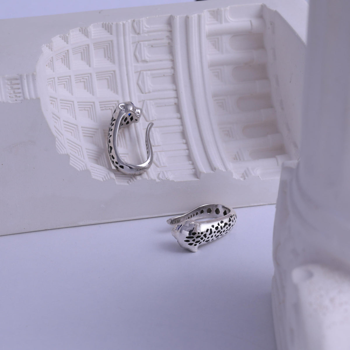 Felino Panther Wrap Earrings in White Gold — detail view 4 by Seneca Jewelry