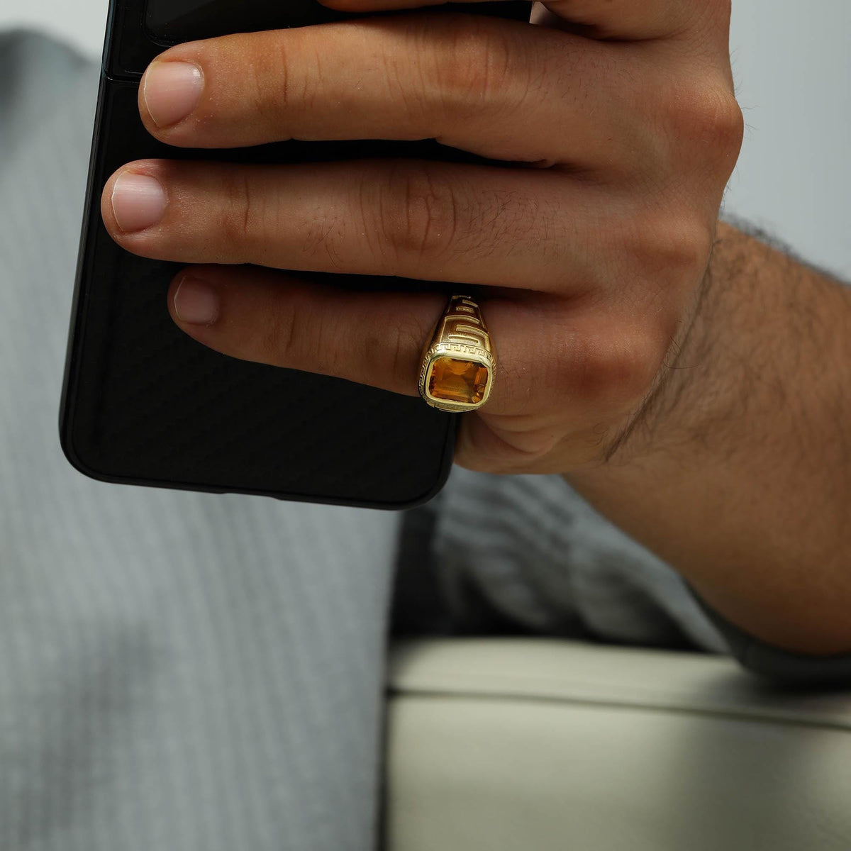 Natural Citrine Signet Ring in Solid Gold — detail view 4 by Seneca Jewelry