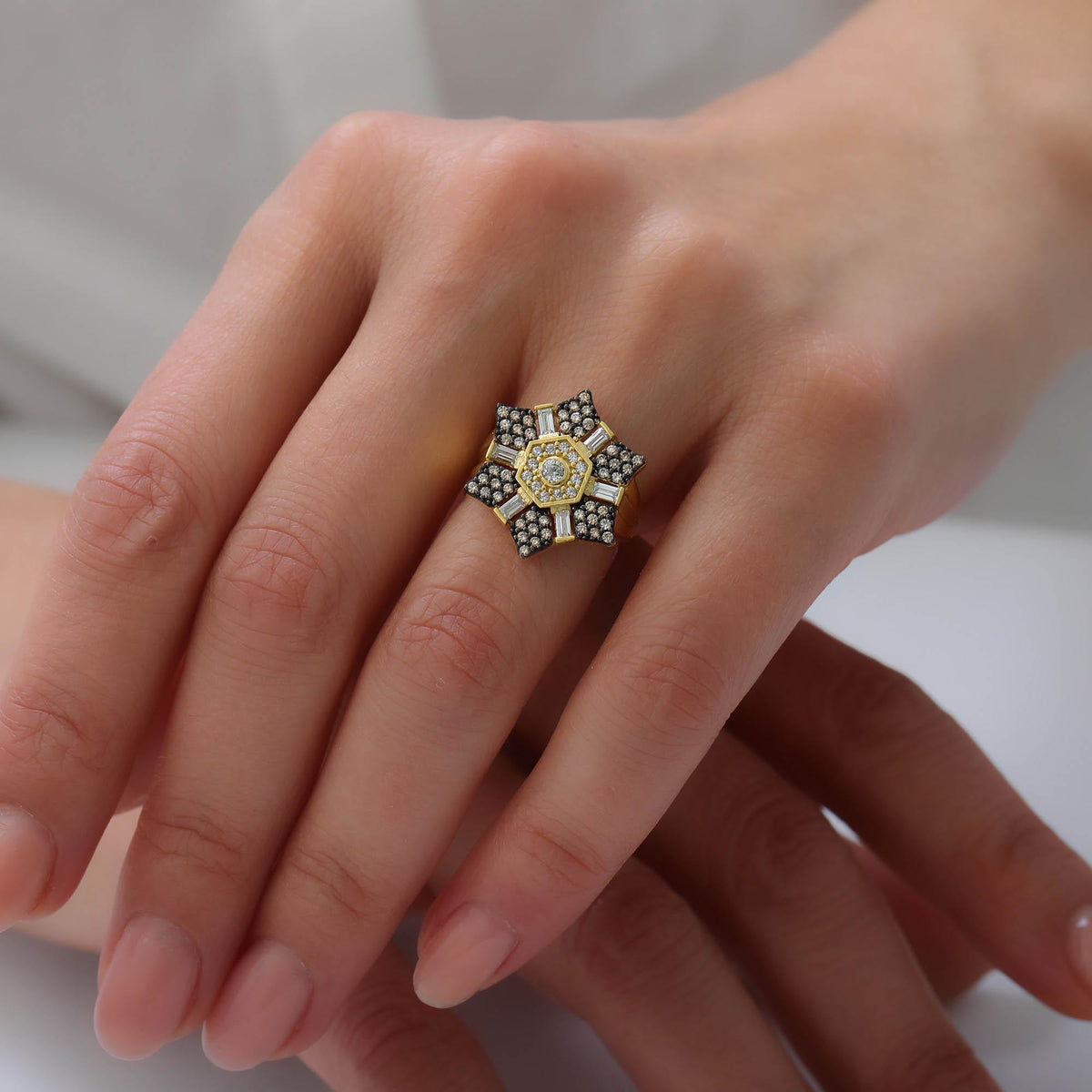 Art Deco Star Ring with Baguette Zircon — detail view 2 by Seneca Jewelry