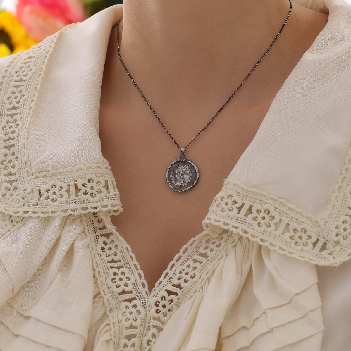 Nemean Lion Medallion in Oxidized Silver — detail view 4 by Seneca Jewelry