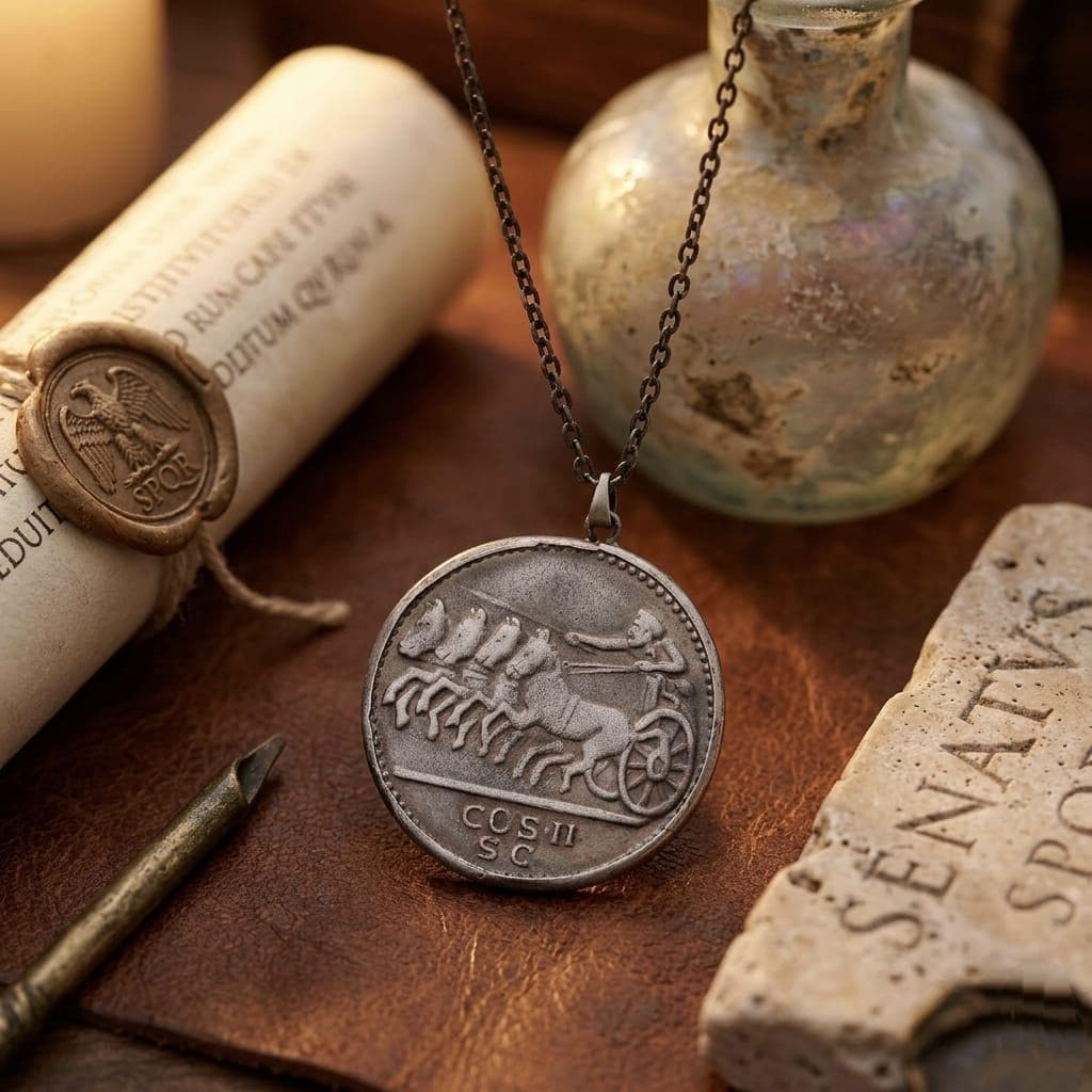 Lucius Verus Coin Necklace in Sterling Silver — product view by Seneca Jewelry