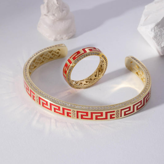 Per Sempre Greek Key Ring and Cuff Set — detail view 2 by Seneca Jewelry