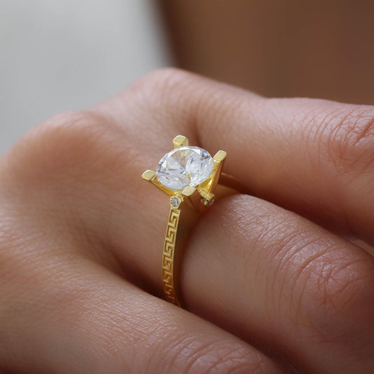Meander Solitaire Ring with Lab-Grown Diamond — product view by Seneca Jewelry