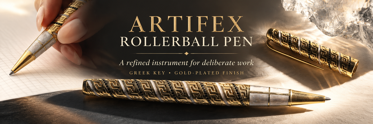 Artifex Greek Key rollerball pen hero banner by Seneca Jewelry