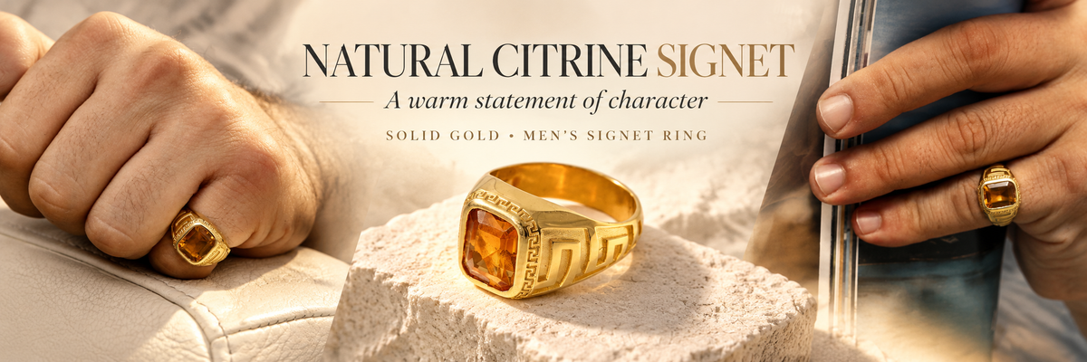 Natural citrine signet ring hero banner by Seneca Jewelry